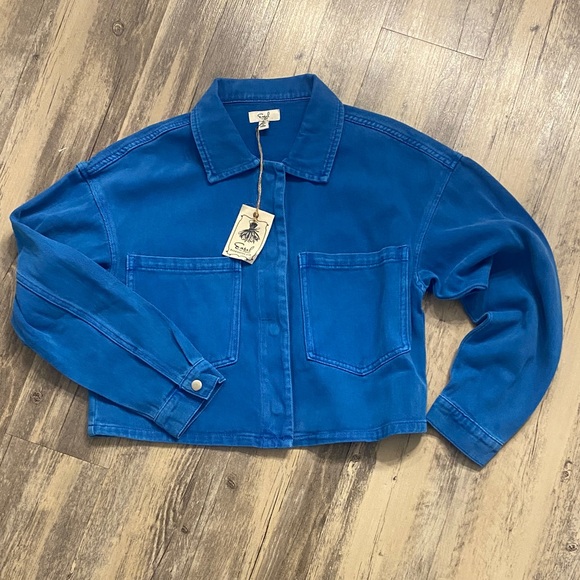 Easel Los Angeles Jackets & Blazers - Easel Utility Crop Boxy Jacket Sky Blue Size SMALL